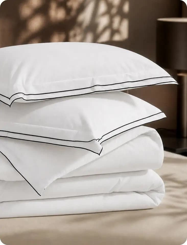 Bedsure PureWoven 100% Cotton Percale Duvet Cover Queen, Leaf Edge, White