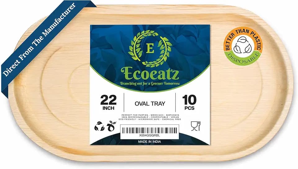 22 Inch Oval Bamboo Style Serving Trays Pack of 10 Heavy Duty Set