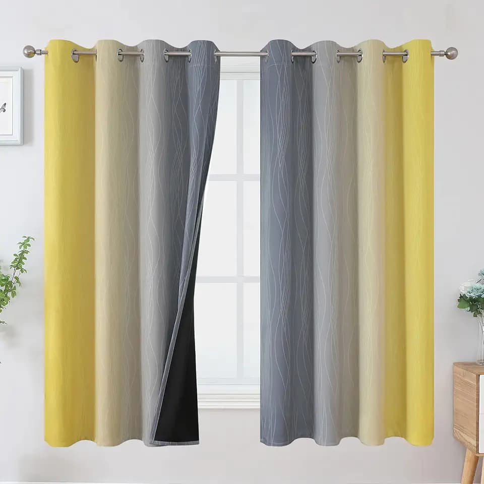 Gray and Yellow Ombre Blackout Curtains for Living Room 52Wx63L Inch Length