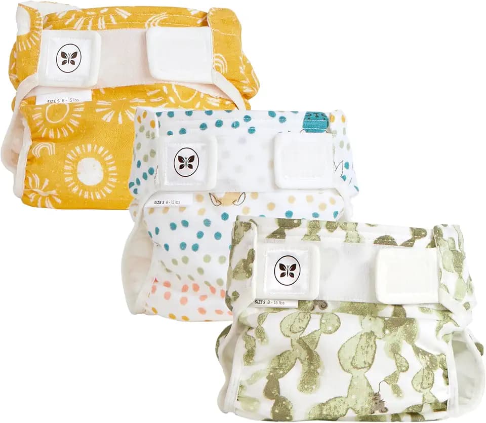 Honest Hybrid Cloth Diaper Covers with Pocket-Sling, Small (8-15 lbs), Stops Nighttime Leaks, Use with Boosties Disposable Diaper Pad or Reusable Insert, 3 Pack of Cotton Muslin Covers