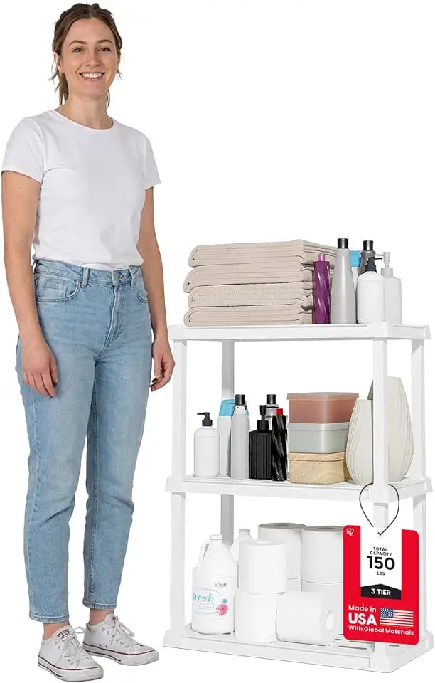 IRIS USA Plastic Storage Shelves |Made in USA| 33"H x 24"W x 12"D - White