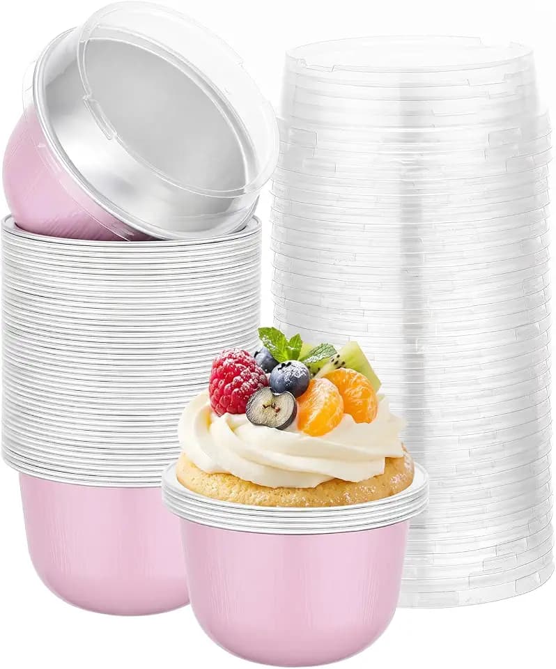 Beasea Disposable Baking Cups with Lids 5.7oz, 50 Pack Pastel Pink