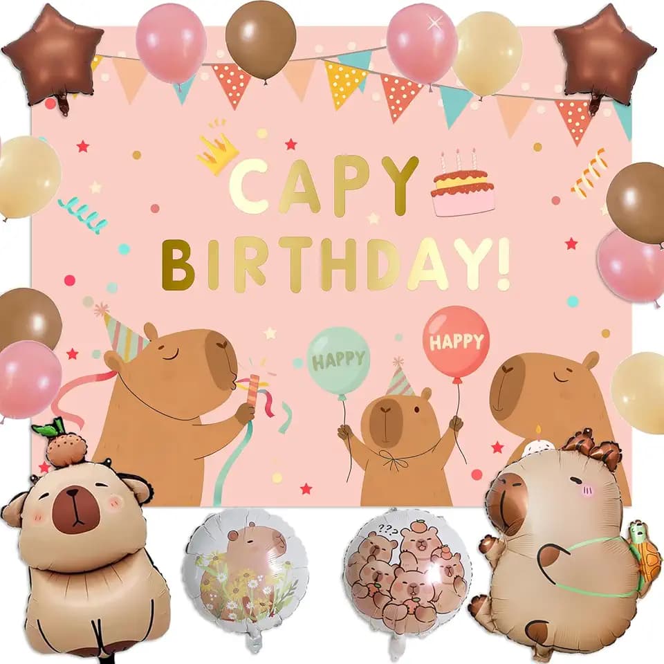 Capybara Birthday Party Decorations Set, Capy Birthday Decor Included Backdrop,Full Party Supplies Capybara Lover Animal Theme Baby Shower Party