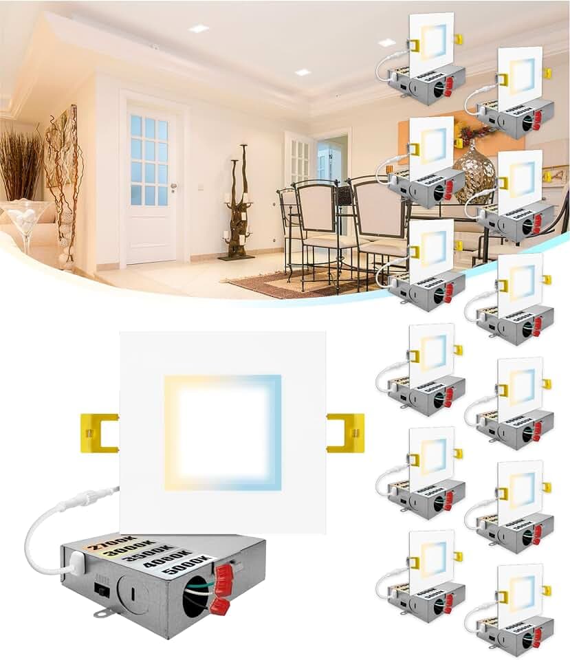 NUWATT 12 Pack Canless 6 Inch LED Square Recessed Lighting 2700K-5000K, ETL