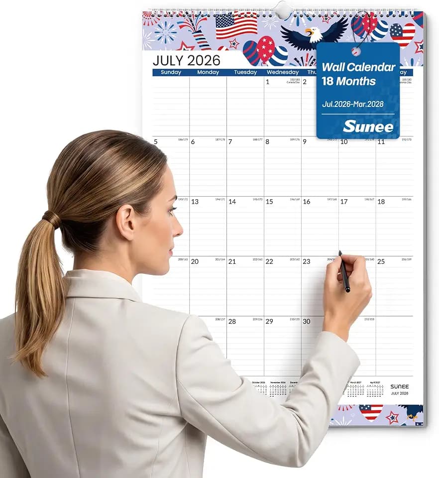 SUNEE 2026-2027 Large Wall Calendar - 21 Months Jul. 2026 - Mar. 2028, 22.75"x15.5" Big Grid Hanging for Organizing & Planning, Seasonal