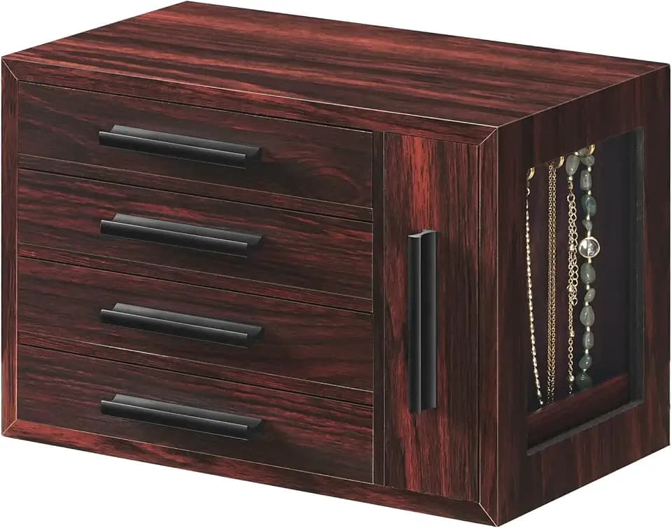 HOOBRO Jewelry Box for Women, Wooden Jewelry Organizer, Transparent Window