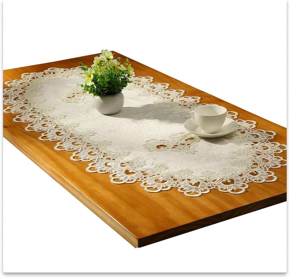 Small Lace Macrame Tablecloth Embroidered Jacquard Vintage Coffee Table Cover for Holiday Festival Party Home Decorations (15"x 35", Grey)
