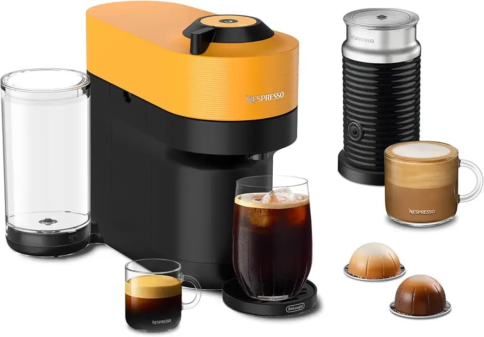 Nespresso Vertuo Pop+ Coffee Machine with Milk Frother, Mango Yellow
