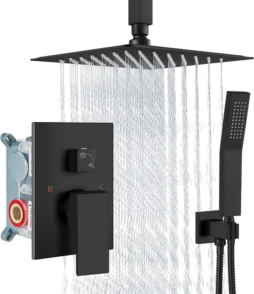 Aolemi Ceiling Shower Faucet with Handheld 8 Inch Head Matte Black
