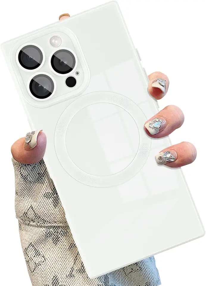 White for iPhone 16 Pro Case Rectangle Compatible with MagSafe