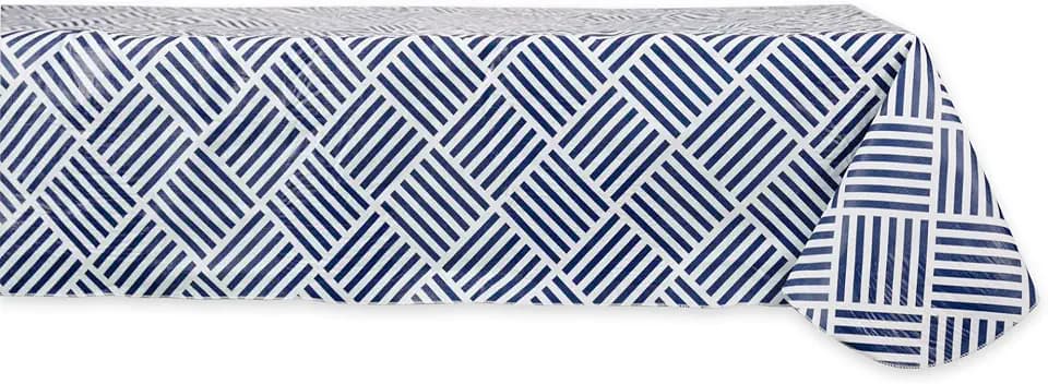 DII Indoor/Outdoor Vinyl Tabletop Collection Grid Pattern, Flannel Backed Tablecloth, Rectangle, 60x84, Navy