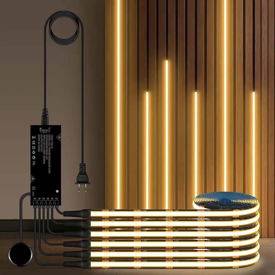 6-in-1 Black COB LED Strip Light 12V Touch Dimmable 3.3Ft 3000K Cuttable