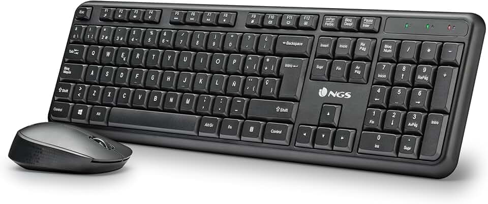 NGS Harmony Kit - Leises Set mit kabelloser Tastatur und Maus mit 12 Multimedia-Tasten, spanisches Design