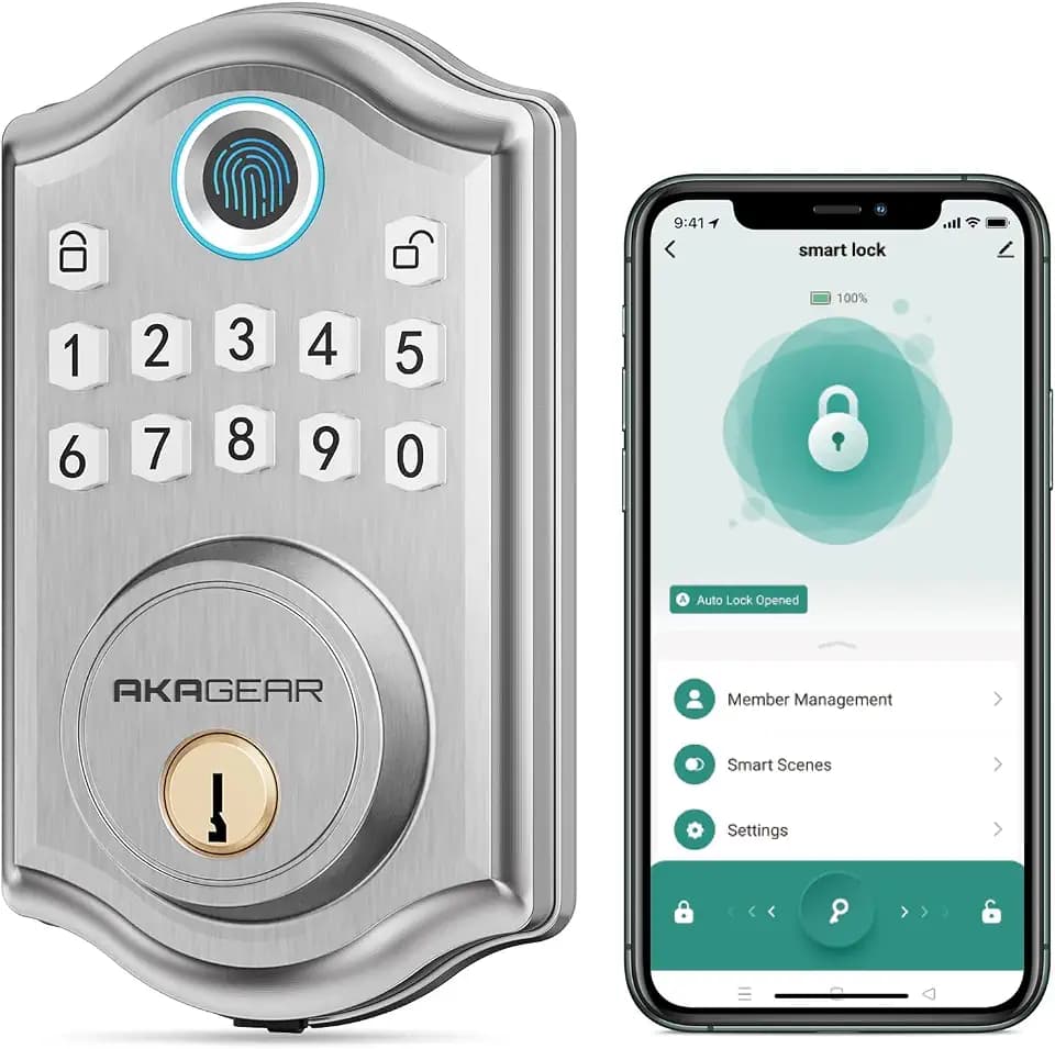 AkaGear DS10 Pro Keyless Entry Door Lock with Fingerprint, Satin Nickel