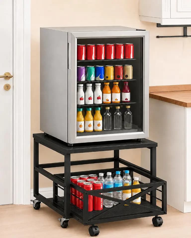 Mini Fridge Stand with Storage Shelf and Wheels, Rolling Mini Fridge Cart, Heavy Duty Refrigerator Stand for Mini Fridge, Dorm Room, Bedroom, Office, Black