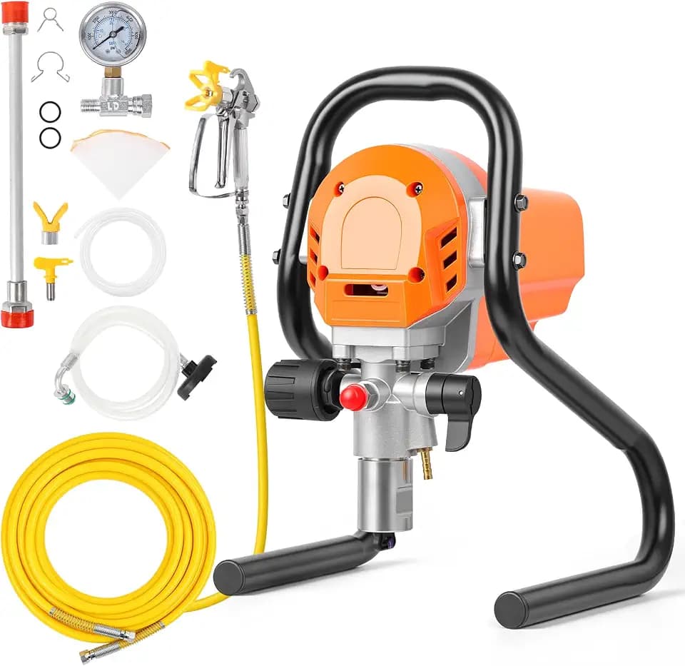 1200W Airless Paint Sprayer, 3000PSI High Efficiency Electric Airless Sprayer, Fine and Even Painting Effect, with Anti-Clogging Hose(9M), for Home Interior and Exterior Furniture and House/Fence