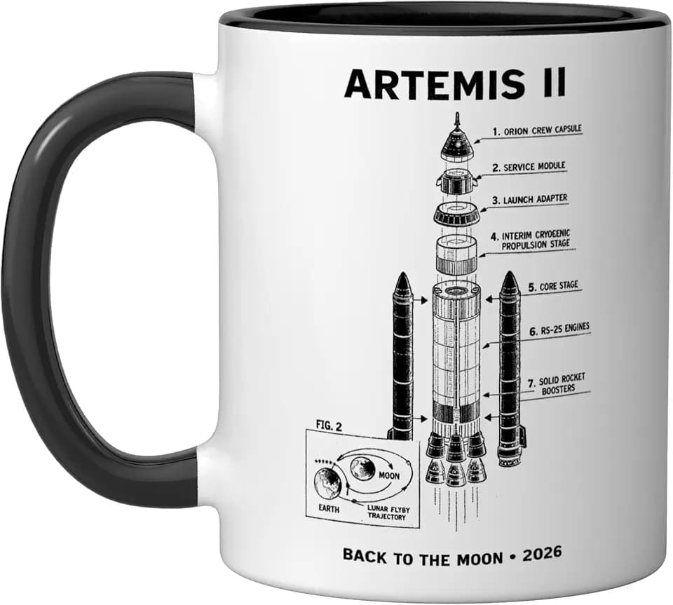 Blueprint Space Rocket Launch Mission To The Moon Artemis 2 Ceramic Mug, Black/White, 11oz