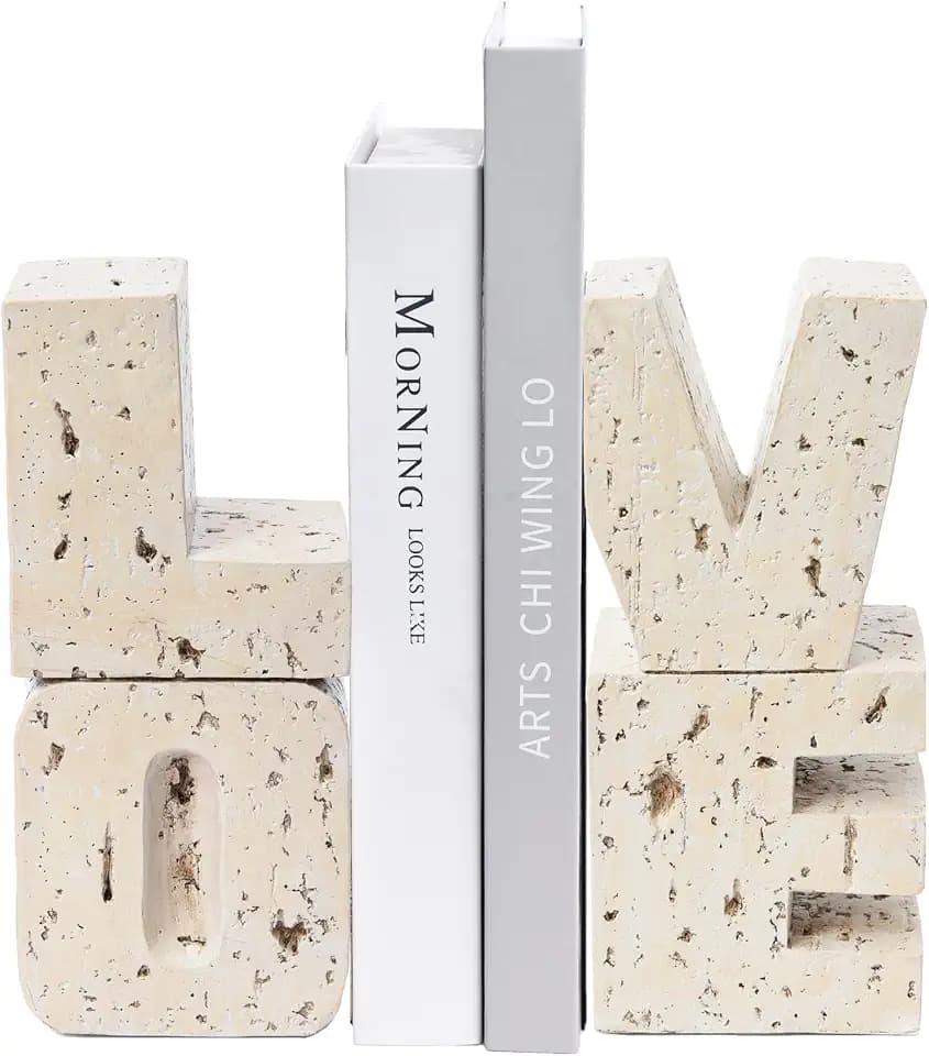 Book Ends Decorative with Love Design,Small Farmhouse Heavy Duty Bookends
