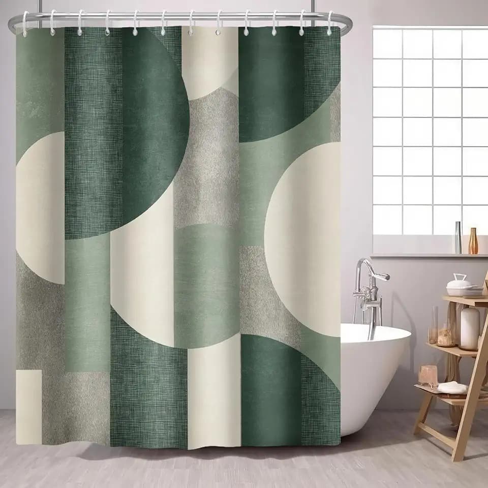 Green Shower Curtain Abstract Modern Geometry Mid Century Circles 72x72 IN