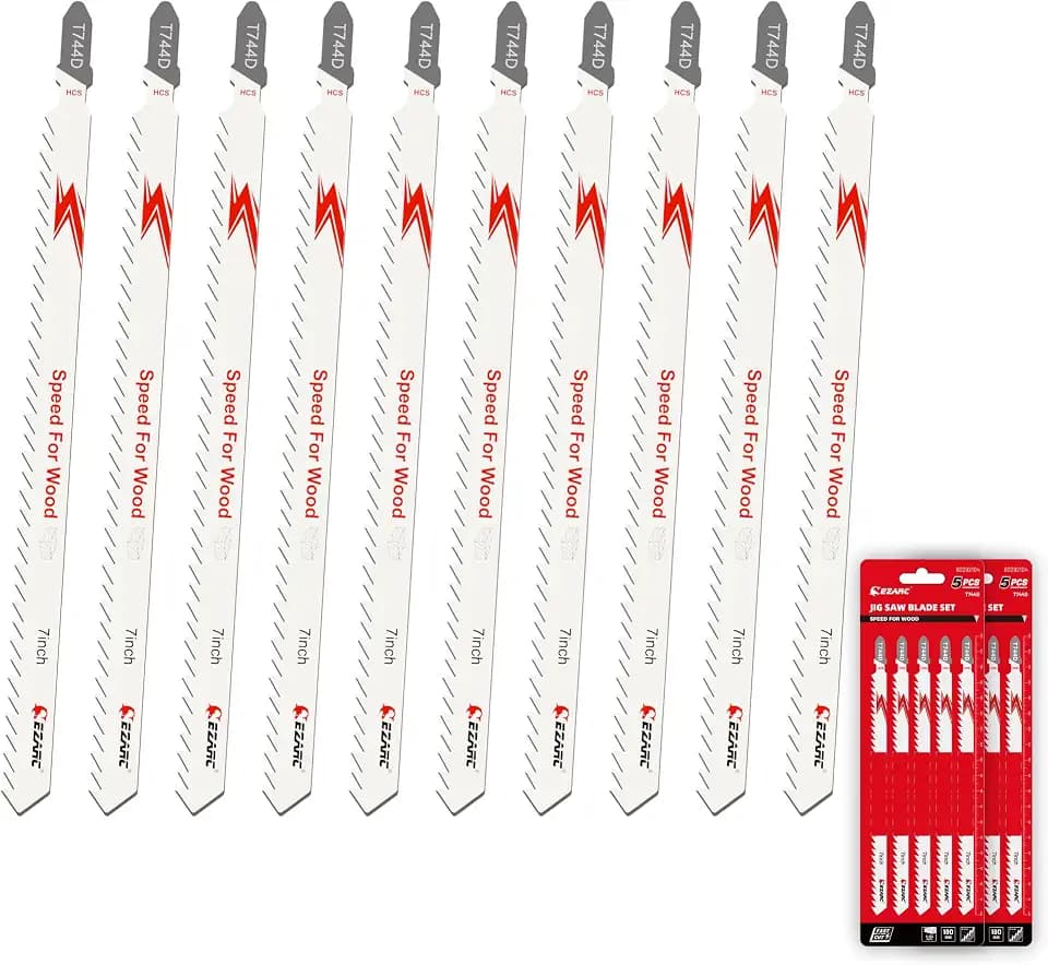 EZARC T744D Jigsaw Blades, 7-Inch 6TPI T-Shank for Wood Cutting, 10PCS