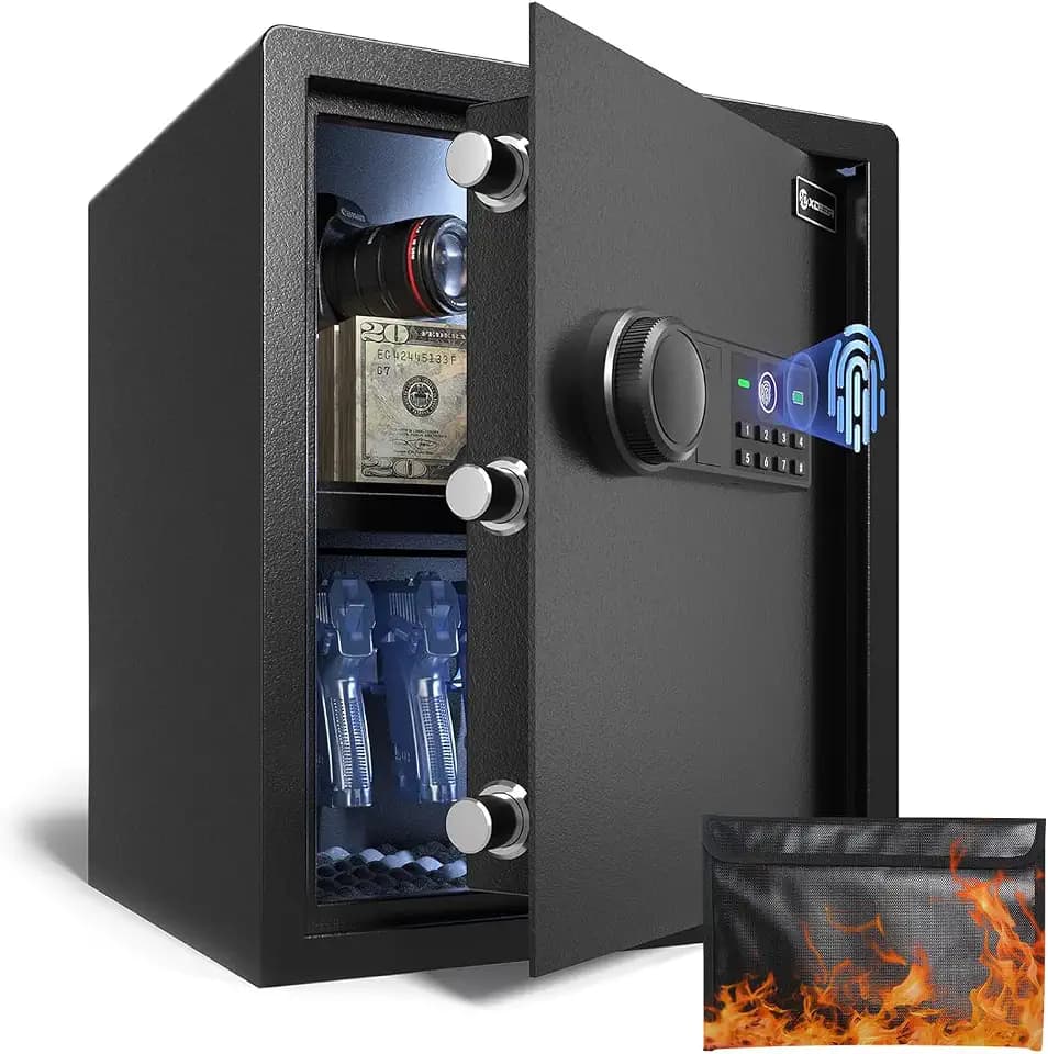 XDeer 1.69 CuFt Biometric Safe with Fireproof Bag, Home Safe for 4 Pistols