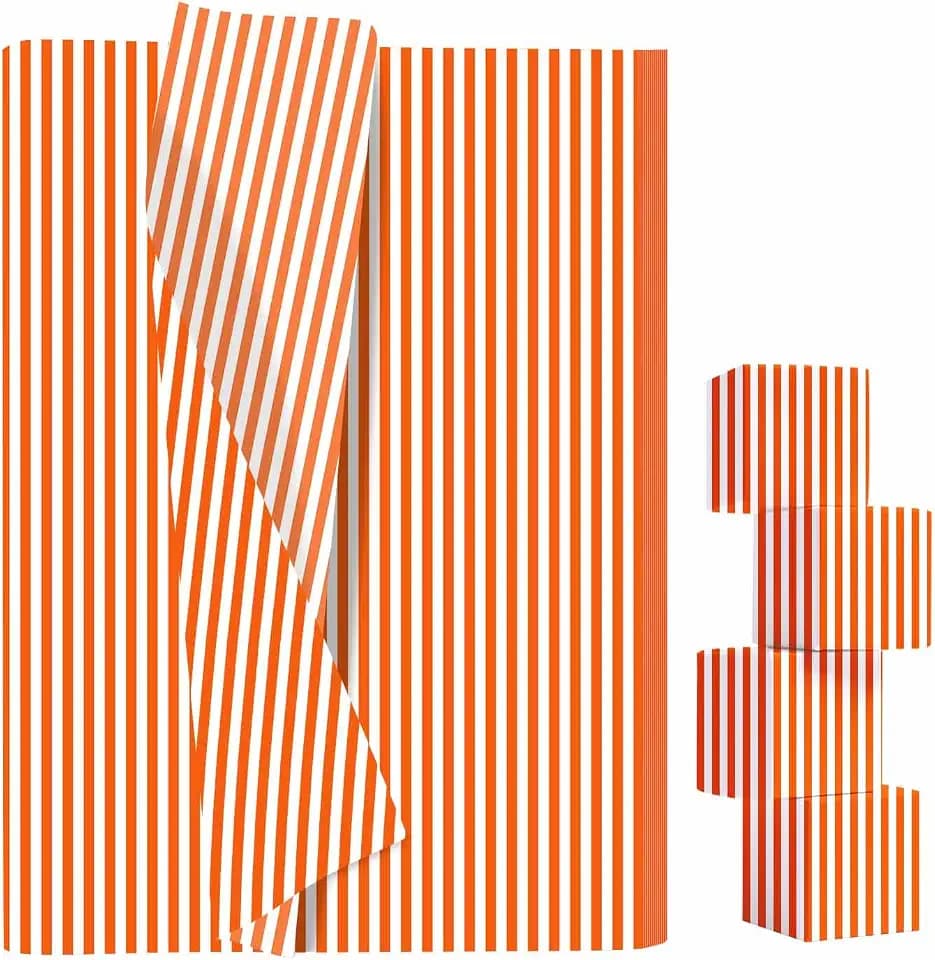 AVXINSOK 100 Sheets Orange Striped Tissue Paper 14 x 20 Inches Orange and White Striped Gift Wrapping Tissue Paper for Gift Bags Wedding Birthday Party Packaging Crafts