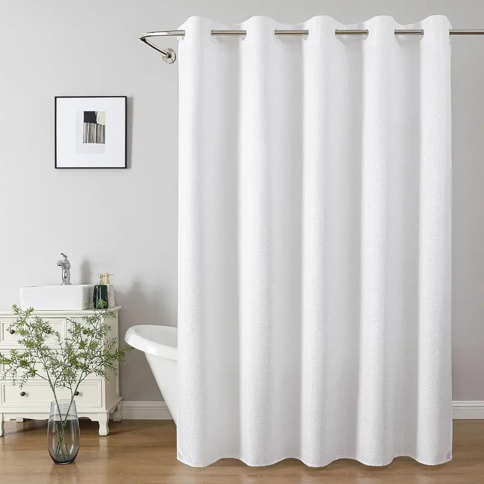 eachope No Hook Waffle Shower Curtain, No Liner Needed, 71x86 Inch, White