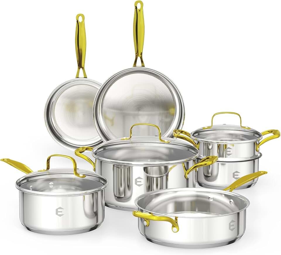 Stainless Steel Cookware Set, 26-Piece Tri-Ply Pots and Pans Set