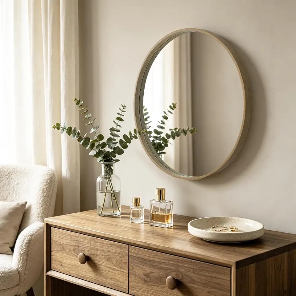 HOMECOOKIN Round Wood Mirror 24 inch Circle Mirror, Rustic Farmhouse Wooden Framed Natural Decorative Wall Decor, Vanity Wall Mirror for Bathroom, Bedroom, Entryway, Living Room (Honey)