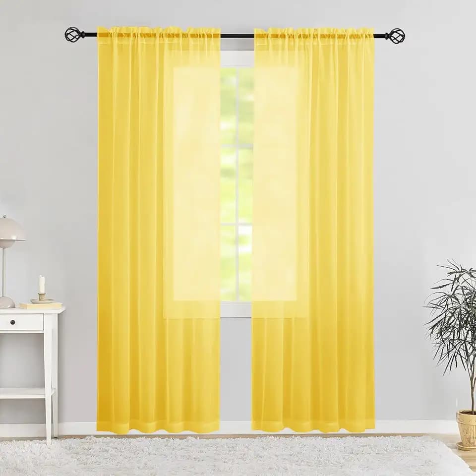 Semi Voile Sheer Curtains 84 Inches Long 2 Panels Rod Pocket Window Treatment for Living Room Bedroom Dining Room(Yellow 42" W x 84" L)