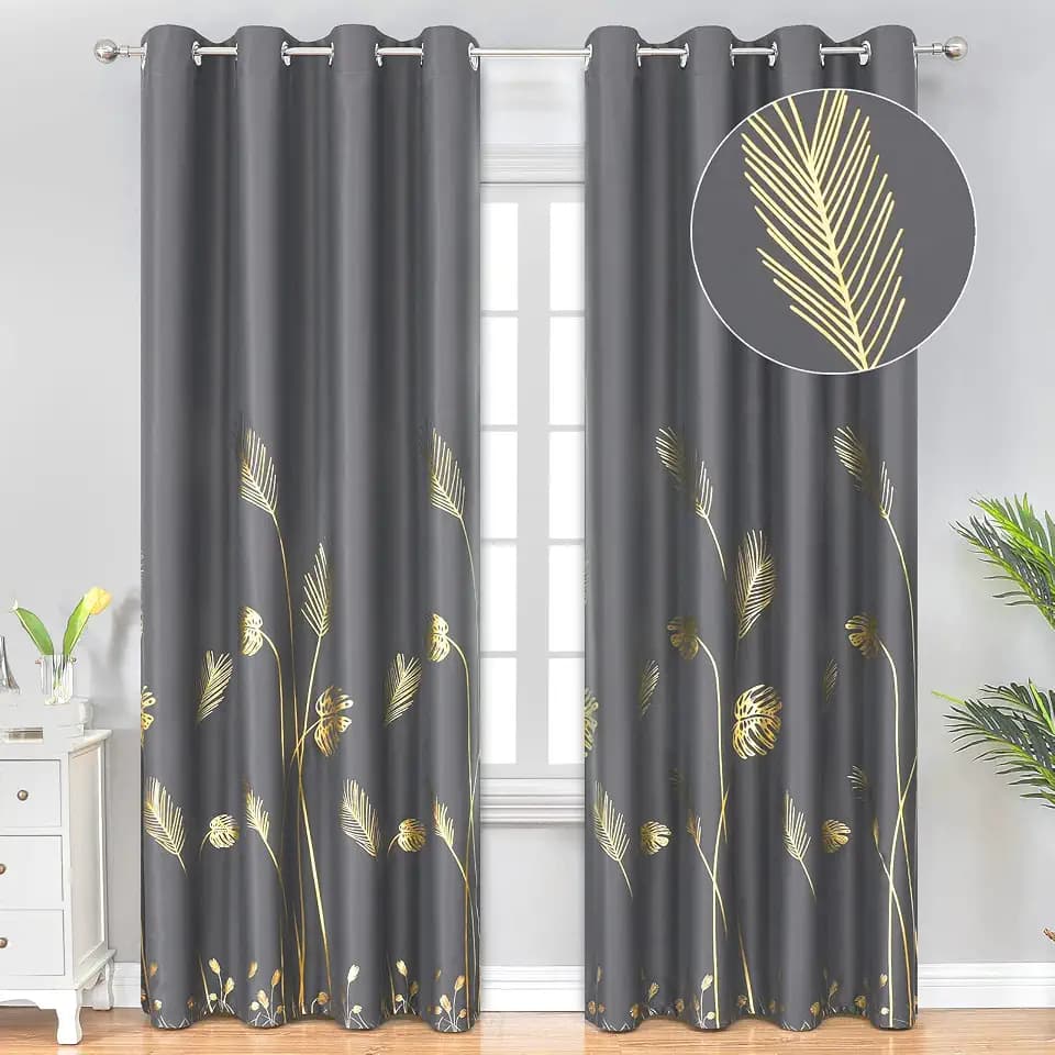 Estelar Textiler Dark Grey Blackout Patterned Curtains for Living Room 90L