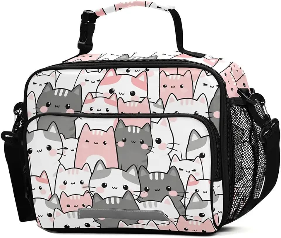 Cute Cats Kittens Lunch Box for Girls Insulated Lunch Bag Kids Boys Cooler Tote Shoulder Strap Reusable School Travel Picnic