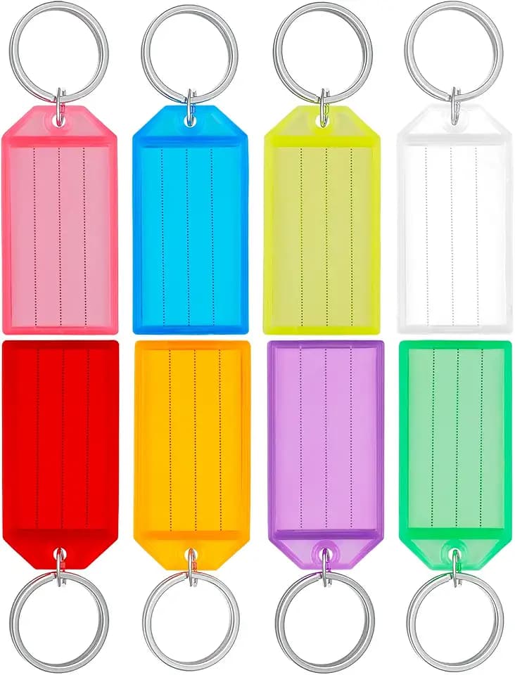 Uniclife 20 Pack Plastic Key Tags with Split Ring Label Window, 8 Colors