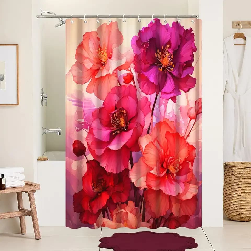Red Waterproof Shower Curtain for Bathroom 60" Wx72 L