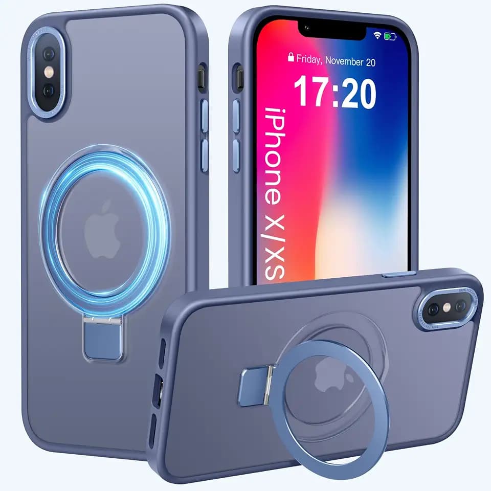 for iPhone X/XS Case with Magnetic Ring Stand, Light Blue
