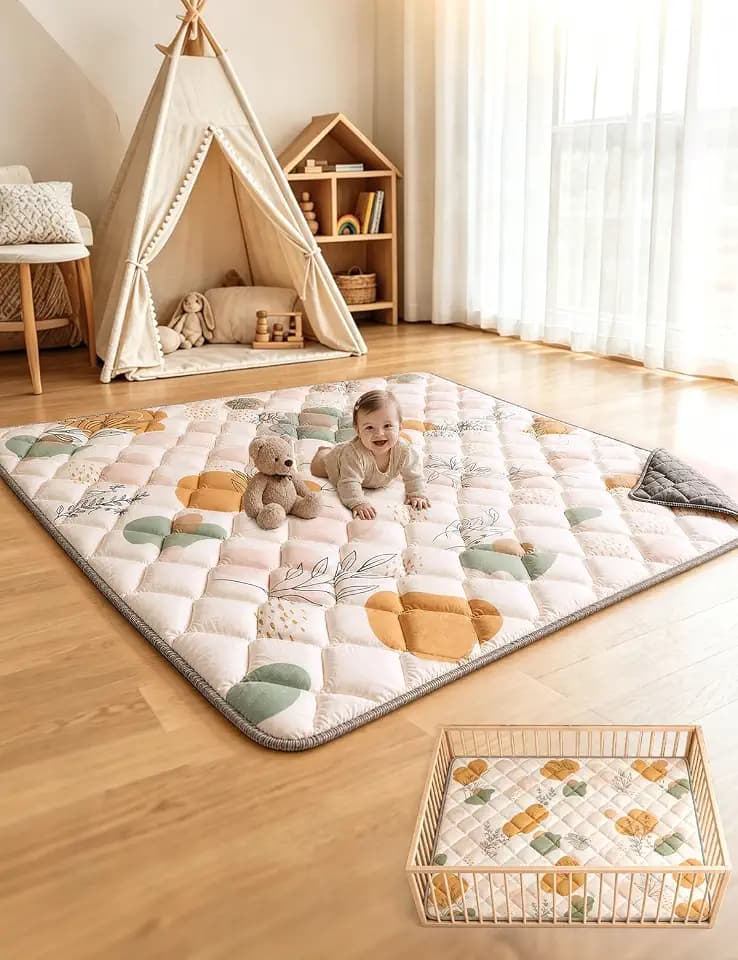 Dessports Baby Play Mat for Floor, 79x71 Thick Washable Foldable Playpen Mat