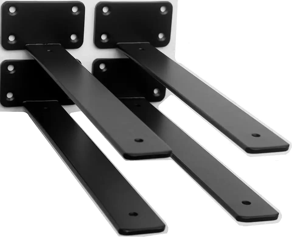 4 Pack - 16 inch Black Hidden L Shelf Bracket (1/5 Inch Thicked) Iron Floating Shelf Brackets Rustic Industrial Metal Brackets for Shelf Support