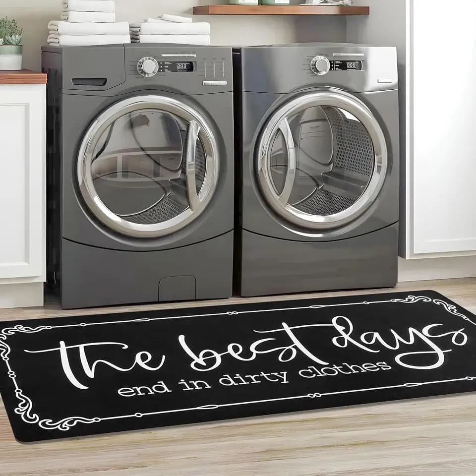 KOZYFLY Laundry Room Rug Runner 20"x60" Non Slip Kitchen Rugs Washable Laundry Room Mat Waterproof Mudroom Floor Carpet Runner Farmhouse Decor, 1.7x5ft, Solid Black, The Best Days