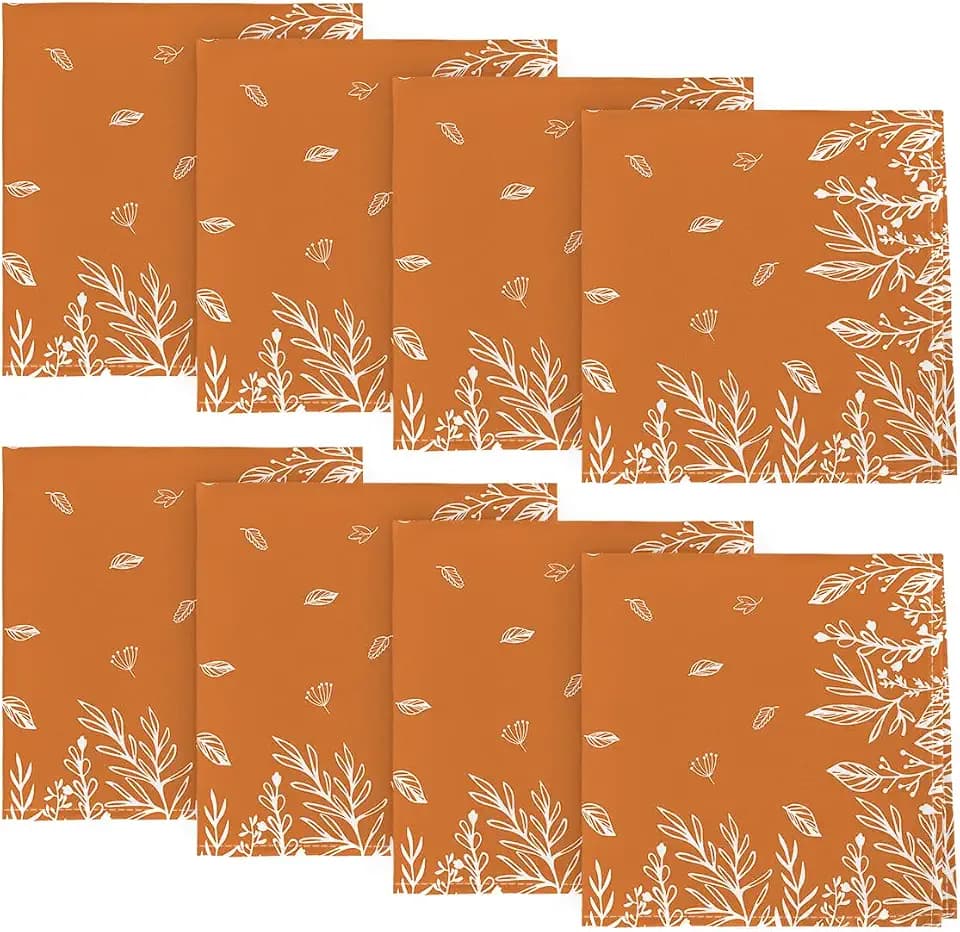 Horaldaily Fall Cloth Napkins 18 x 18 Inch, Thanksgiving Autumn Harvest Orange Wild Flowers Party Dinner Decoration Washable Napkins Set of 8
