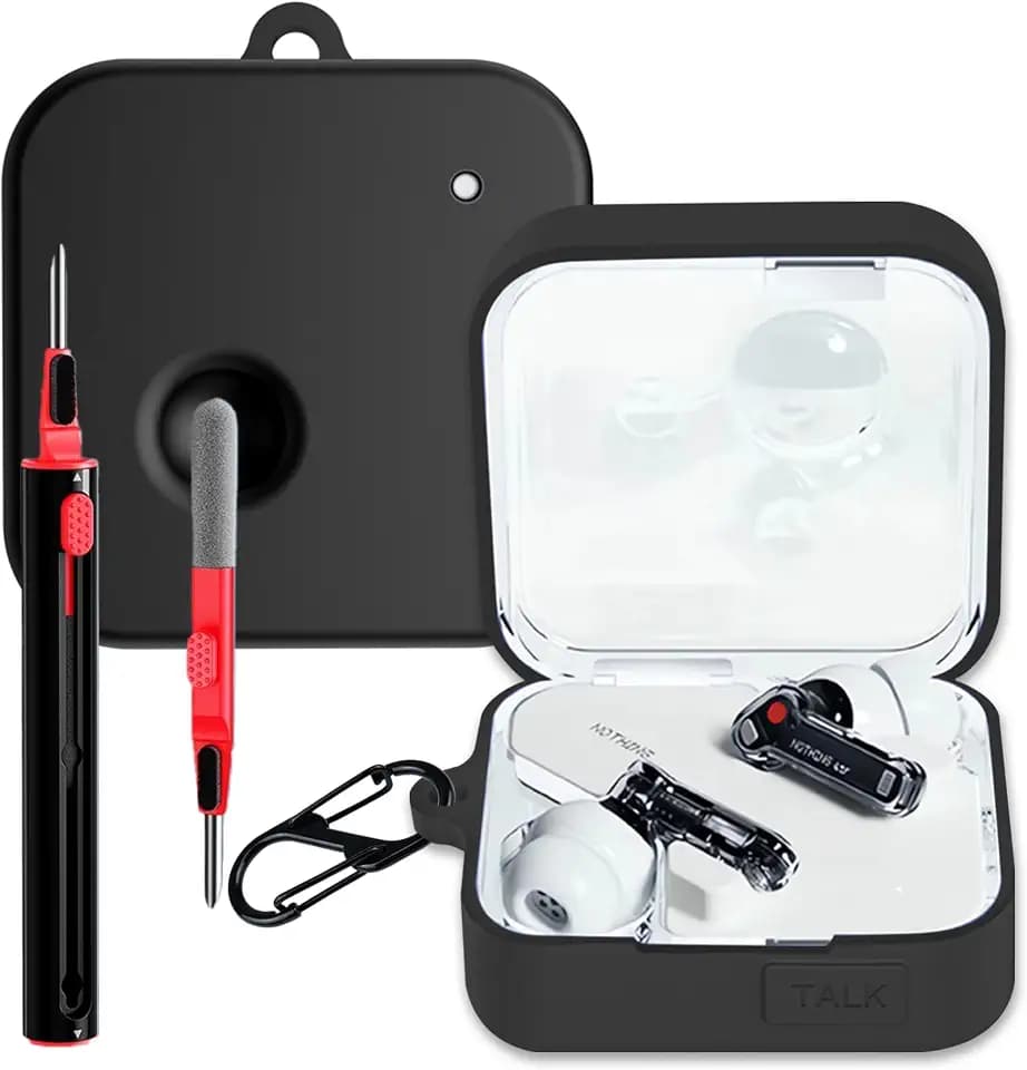 FDHYFGDY Hülle für Nothing Ear (3) Case,Silikon-Schutzhülle Kompatibel mit Nothing Ear 3,Weich und Stoßfest, Ultradünn, Rundumschutz, mit Reinigungsstift und Karabiner-Schwarz