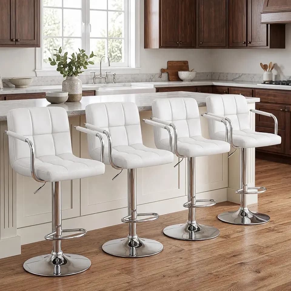 OLIXIS Swivel Bar Stools Set of 4, PU Leather Counter Height Stool with Arm