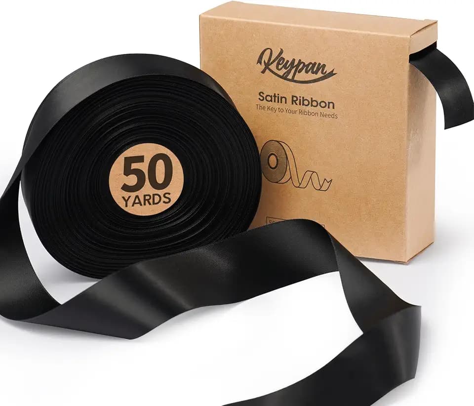 Keypan Black Satin Ribbon, 1.5 Inches, 50 Yards