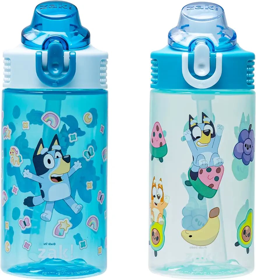Zak Designs Bluey Sage 16oz Leak-Proof Straw Kids Water Bottle, 2-Pack