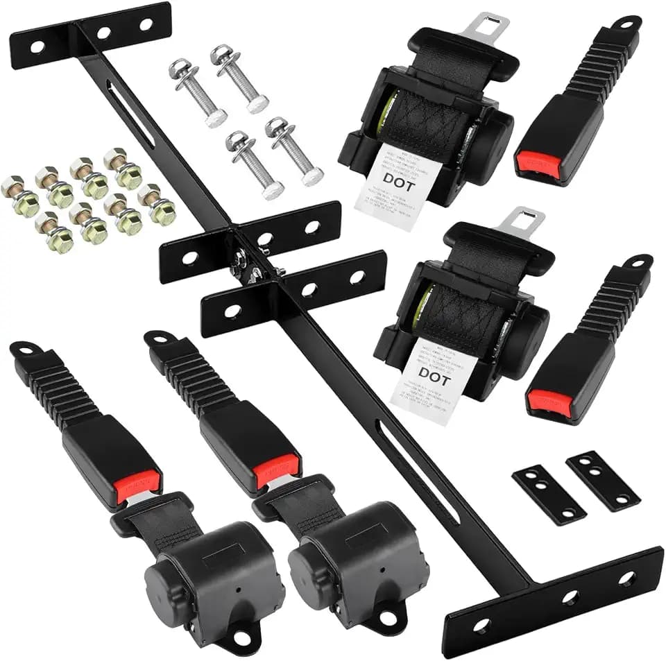 61 Inch Retractable DOT SeatBelts Street Legal 4 Passenger(2+2) Golf Cart Seat Belts Kit Bracket Fits EZGO TXT Yamaha Club Car DS (NOT FIT 2 Passenger Club Car Precedent Yamaha G29 Drive EZGO RXV)