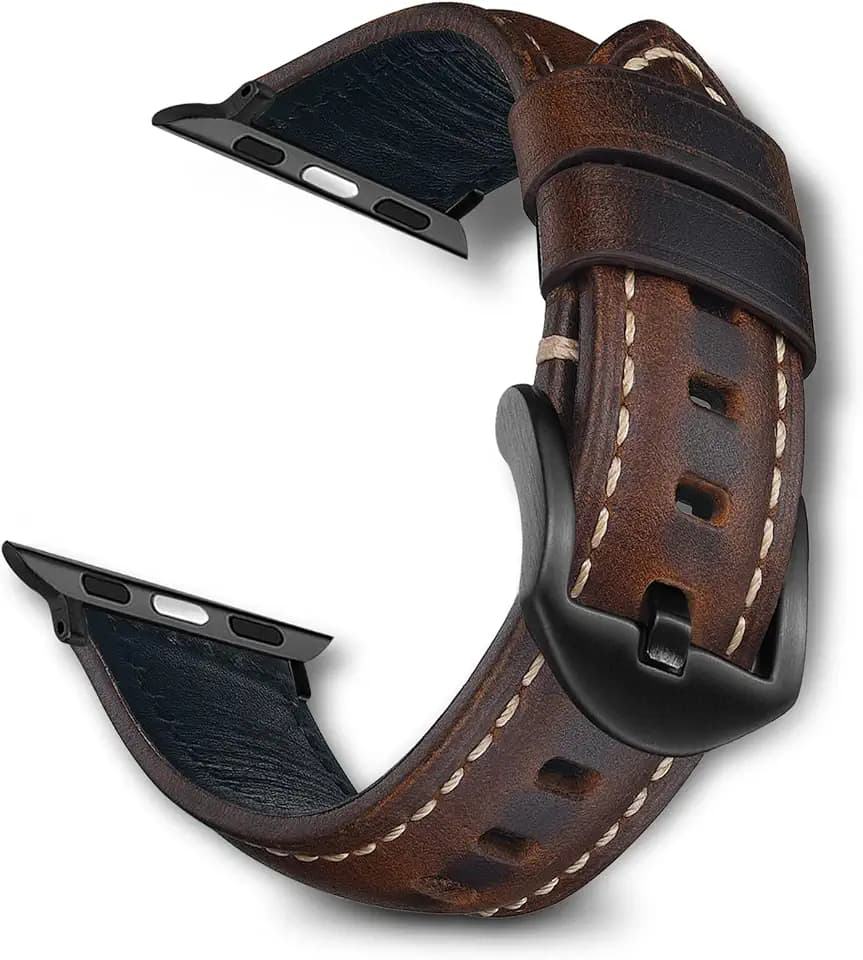 für Apple Watch Series 12/11/10 46mm Armband Leder (Dunkelbraun)