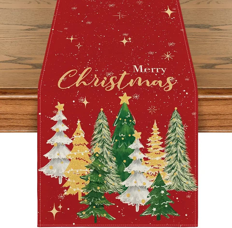 Artoid Mode Merry Xmas Trees Table Runner Home Party Decor 13x90 Inch