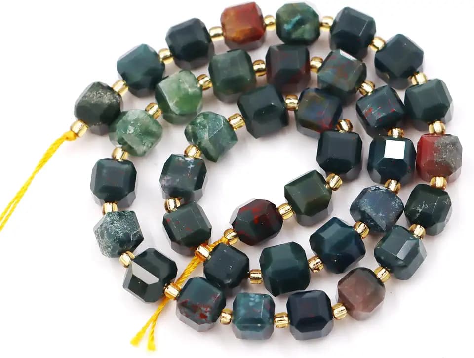 Malahill Wholesale Natural Faceted Stone Beads for Jewelry Making Sold per Bag 5 Strands Inside Cube Bloodstone 8mm