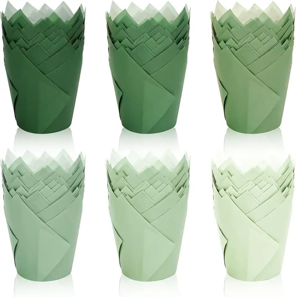 FYSUIMU 180Pcs Sage Green Tulip Cupcake Liners Gradient Green Muffin Baking Cups Cupcake Wrappers for Wedding Bridal Shower Spring Holiday Party Supplies