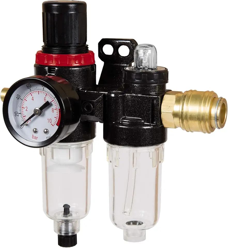 Original Einhell Kombiwartungseinheit mit Öler (Kompressor-Zubehör, Anschluss R 1/4", integriertes Manometer für Betriebsdruck, max. Eingangsdruck 10 bar)