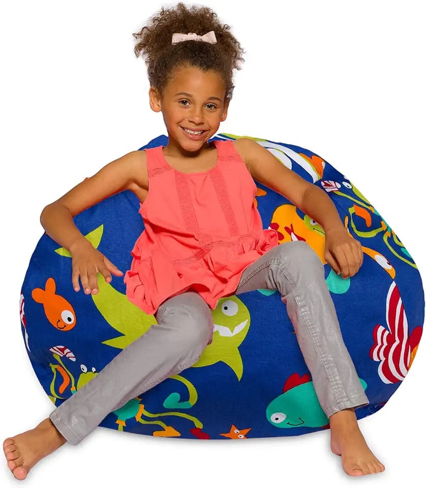 Posh Creations Bean Bag Chair for Kids, Teens, and Adults Includes Removable and Machine Washable Cover, 38in - Large, Canvas Sea Creatures on Blue
